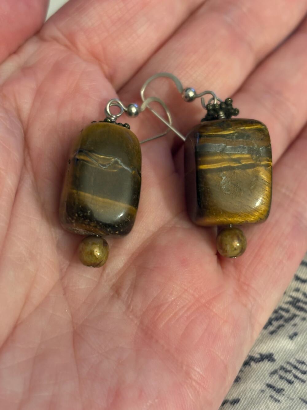 Sterling Silver Artisan Tiger's Eye Drop Earrings